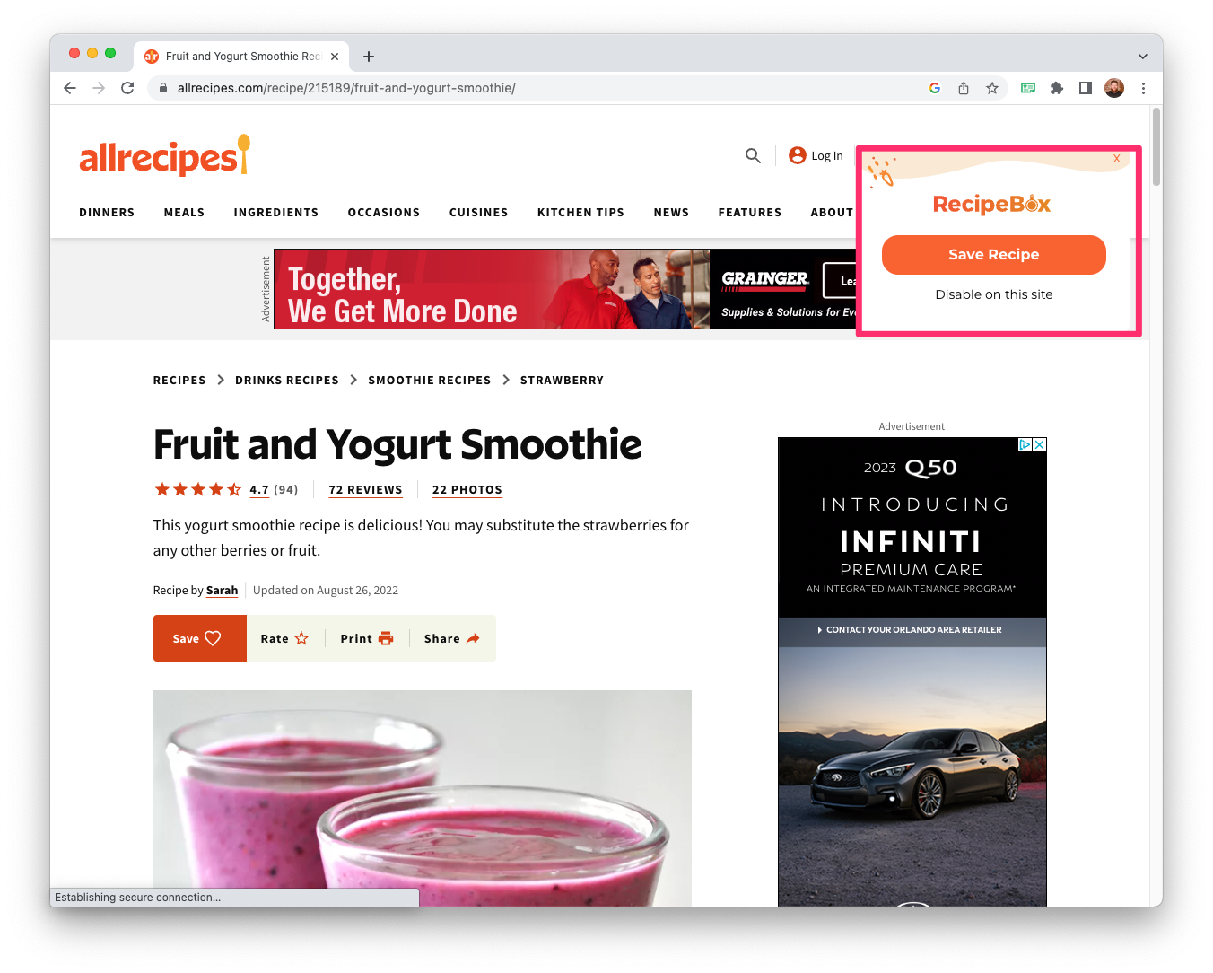 recipesage chrome extension